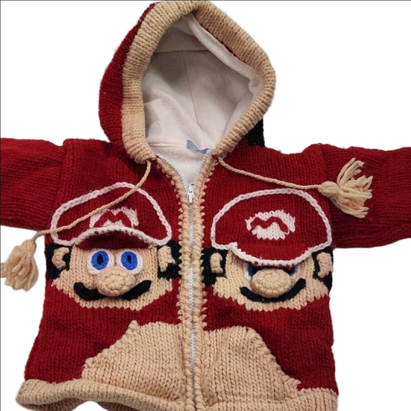 Handknit Mario Zip Up Sweater With Hood 100% Wool - Picture 1 of 7